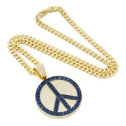 Blue Peace And Love Medallion Necklace -King Ice blue peace and love medallion necklace 14k gold 2 2 king ice 31688863252655