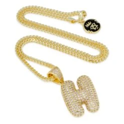 Bubble Letter H Necklace -King Ice bubble letter h necklace 14k gold 1 7 king ice 14874593984566