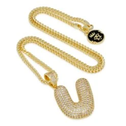 Bubble Letter U Necklace -King Ice bubble letter u necklace 14k gold 1 7 king ice 14874925105206