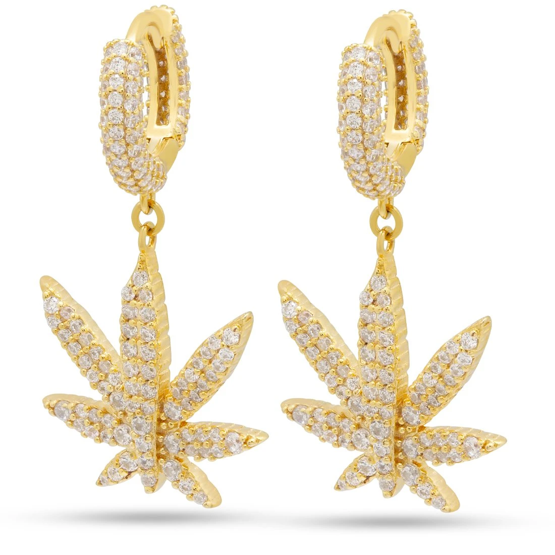 Iced Cannabis Leaf Hanging Earrings 1 Iced Cannabis Leaf Hanging Earrings