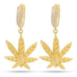 King Ice -King Ice cannabis leaf hanging earrings sterling silver 14k gold 1 3 king ice 30589962748079