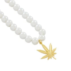 Cannabis Leaf Pearl Necklace -King Ice cannabis leaf pearl necklace 14k vermeil gold plated 1 2 king ice 34601286336687