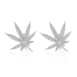 Cannabis Leaf Stud Earrings -King Ice cannabis leaf stud earrings white gold sterling silver 1 3 king ice 34600783151279