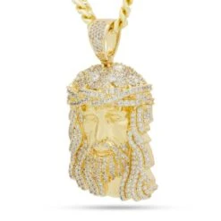 Christ Head Necklace -King Ice christ head necklace 14k gold 3 1 king ice 30598096650415