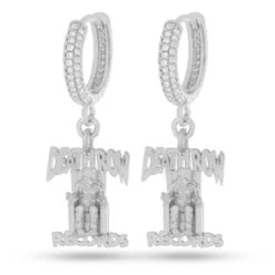 Death Row Records X King Ice - Hanging Logo Earrings -King Ice death row records x king ice hanging logo earrings sterling silver white gold 1 3 king ice 35273952002223