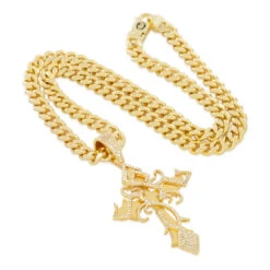 Designed By Mike Zombie - All I Cross Is Chainz Necklace -King Ice designed by mike zombie all i cross is chainz necklace gold plated 14k gold 3 king ice 36697483608239