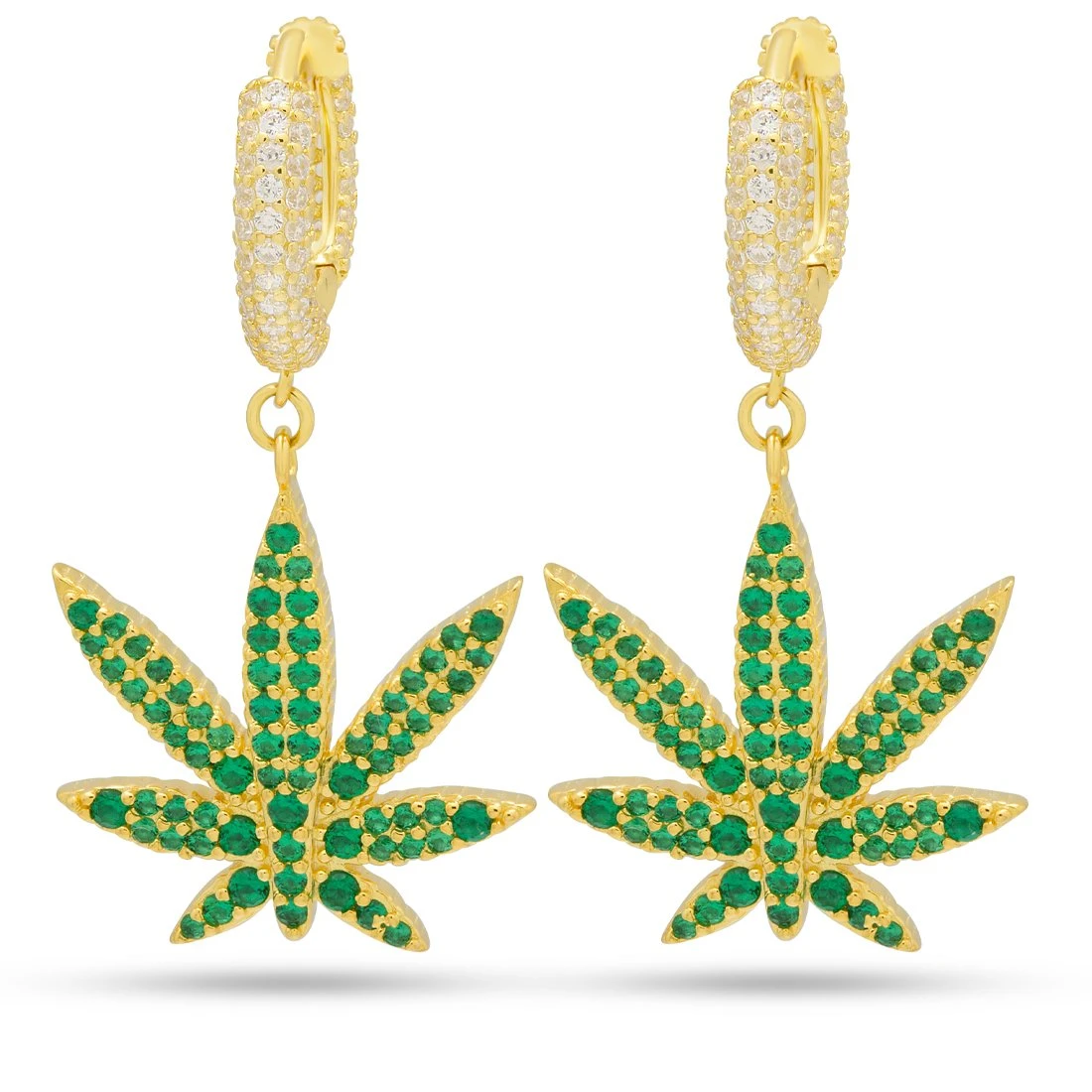 Emerald Cannabis Leaf Hanging Earrings 1 Emerald Cannabis Leaf Hanging Earrings