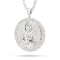 Good Vs. Evil Angel Medallion Necklace -King Ice good vs evil angel medallion necklace white gold 2 2 king ice 17503035424822