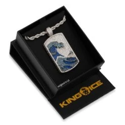 Great Wave Dog Tag Necklace -King Ice great wave dog tag necklace white gold 2 1 king ice 30598576177327