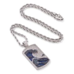 Great Wave Dog Tag Necklace -King Ice great wave dog tag necklace white gold 2 1 king ice 30598630408367