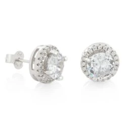 Halo Brilliant-Cut Stud Earrings -King Ice halo brilliant cut stud earrings white gold sterling silver 10mm king ice 32236693881007