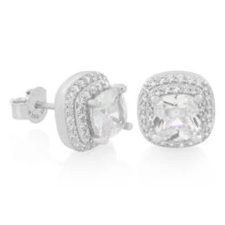 Halo Cushion-Cut Stud Earrings 6 Halo Cushion-Cut Stud Earrings -King Ice halo cushion cut stud earrings white gold sterling silver 10mm king ice 32237822181551
