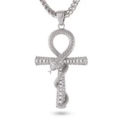 Iced-Out Apep And Ankh Key Necklace -King Ice iced apep and ankh necklace white gold 2 king ice 30526549655727
