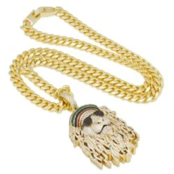 Icy Rasta Lion Necklace -King Ice icy rasta lion necklace 14k gold 2 8 king ice 30599152795823