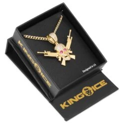 M16 Jolly Roger Necklace -King Ice m16 jolly roger necklace 14k gold 1 5 king ice 30529889304751