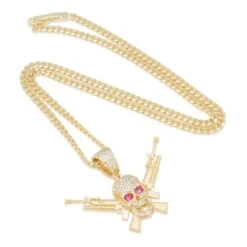 M16 Jolly Roger Necklace -King Ice m16 jolly roger necklace 14k gold 1 5 king ice 30529890091183