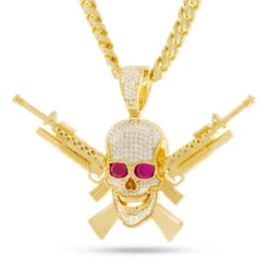 M16 Jolly Roger Necklace -King Ice m16 jolly roger necklace 14k gold 2 5 king ice 35366742098095