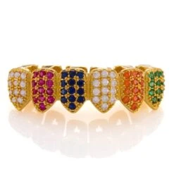 Multi Colored Grillz -King Ice multi colored grillz 14k gold bottom king ice 14882193014838