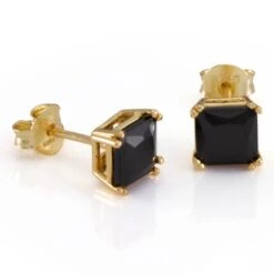 King Ice -King Ice onyx princess cut stud earrings sterling silver 14k gold 5mm king ice 30596101898415