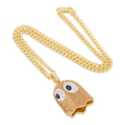 PAC-MAN X King Ice - 3D Clyde Necklace -King Ice pac man x king ice 3d clyde necklace 2 1 14k gold king ice 36320296534191