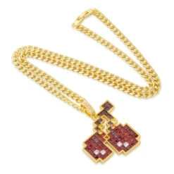PAC-MAN X King Ice - Pixel Bouncing Cherry Necklace -King Ice pacman x king ice cherries necklace gold plated 14k gold 2 king ice 35372324389039