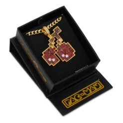 PAC-MAN X King Ice - Pixel Bouncing Cherry Necklace -King Ice pacman x king ice cherries necklace gold plated 14k gold 2 king ice 35372324683951