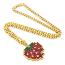 PAC-MAN X King Ice - Pixel LVL. 2 Strawberry Necklace -King Ice pacman x king ice strawberry necklace gold plated 14k gold 2 1 king ice 35372395692207