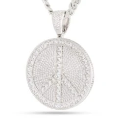 Peace And Love Medallion Necklace -King Ice peace and love medallion necklace white gold 2 2 king ice 31689223143599