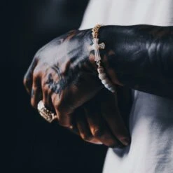 Pearl Of Wisdom Cross Bracelet -King Ice pearl of wisdom cross bracelet gold plated 14k gold 8 king ice 37408687947951