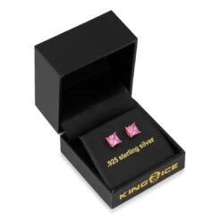 Pink Princess-Cut Stud Earrings 6 Pink Princess-Cut Stud Earrings -King Ice pink princess cut stud earrings sterling silver 14k gold 7mm king ice 30599189004463