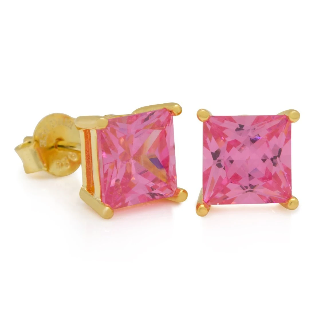 Pink Princess-Cut Stud Earrings 1 Pink Princess-Cut Stud Earrings