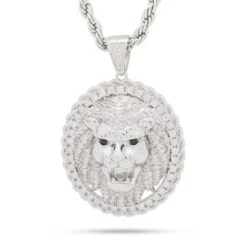 Roaring Lion Medallion Necklace -King Ice roaring lion medallion necklace white gold 2 1 king ice 30518553018543