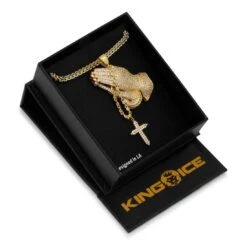 Rosary Praying Hands Necklace -King Ice rosary praying hands necklace king ice 30531030483119