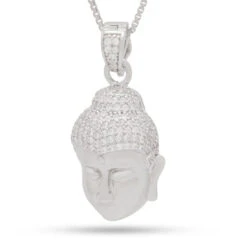 Sterling Silver Awake Buddha Necklace -King Ice sterling silver awake buddha necklace white gold 1 3 king ice 30543405088943