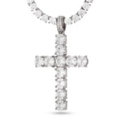 Tennis Cross Necklace -King Ice tennis cross necklace white gold 2 2 king ice 30555621523631
