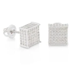 King Ice -King Ice triple row stud earrings sterling silver white gold 8mm king ice 30595346989231