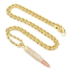 Two-Tone .223 Caliber Bullet Necklace -King Ice two tone 223 caliber bullet necklace two tone king ice 14884494475318