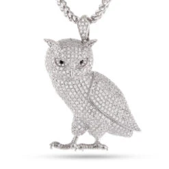 Wise Owl Necklace -King Ice wise owl necklace white gold 1 9 king ice 30559187697839