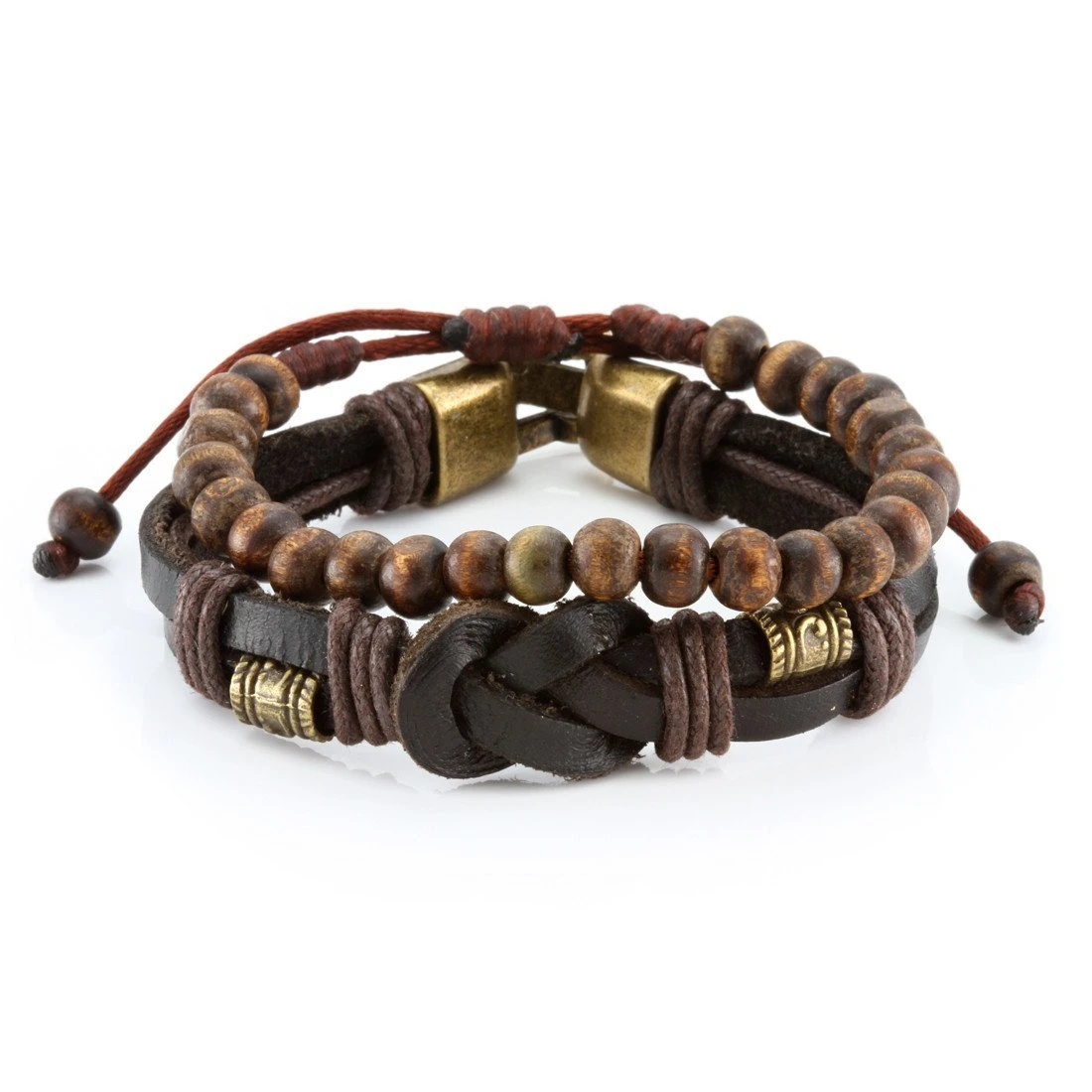 Wood Hide Bracelet Set By MARZ 1 Wood Hide Bracelet Set By MARZ