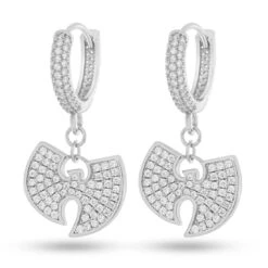 Wu-Tang X King Ice - 14mm Hanging Logo Earrings -King Ice wu tang x king ice 14mm wu tang hanging logo earrings sterling silver white gold 14mm king ice 36737250918575