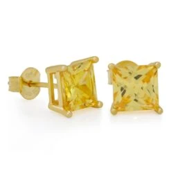 King Ice 16 Yellow Princess-Cut Stud Earrings